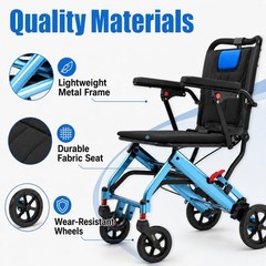 Lightweight Foldable Transport Wheelchair Padded Seat Flip Armrests Swing Away