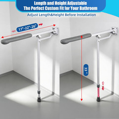 26 Inch Grab Bar for Toilet with Adjustable Height and Length, Flip up Bathroom