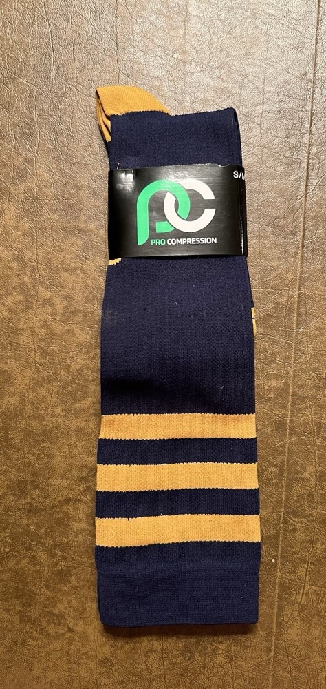 PC Pro Compression Navy/ Gold Socks Small/Medium Made In The USA