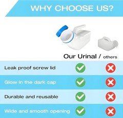 Urinals for Men Glow in The Dark Lid by Tilcare (1 Pack) – 32oz/1000mL Thick Pla