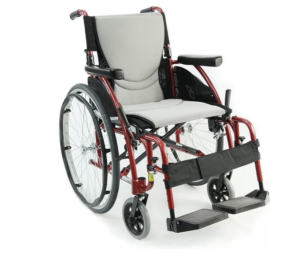 Karman S-115 25 lbs Ultra Light Ergonomic Wheelchair with Removable Footrest,Red