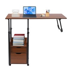 Height Adjustable Overbed Table 100 × 40 cm Foldable Top, Wheels & Drawer