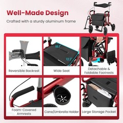 2-in-1 Rollator Walker for Seniors with Seat 9″ Pneumatic Tires for All Terrain