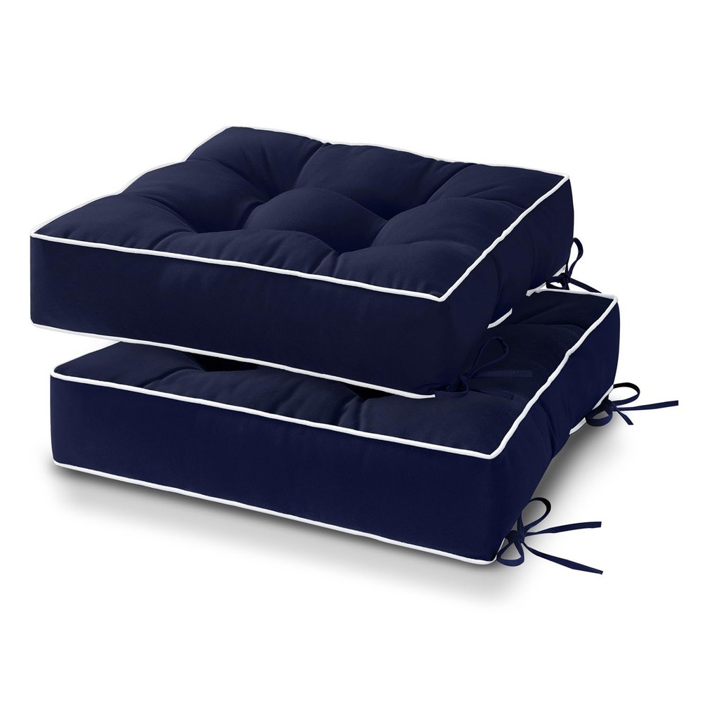 HARBOREST Outdoor Chair Cushions Set of 2, Tufted Patio 19″x19″x5″, Navy