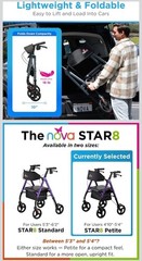 NOVA Star 8 Petite Foldable Rollator Walker for Adults (4’10” – 5’4”), 300 lb