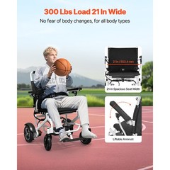 Foldable Electric Wheelchair Lightweight Wheelchair 300lb All Terrain 21″w Seat