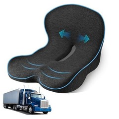 Truck Driver Seat Cushion, Memory Foam L-Shaped Average Size Dark Grey