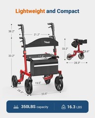 All Terrain Folding Rollator Walker for Seniors with Seat Lightweight Adjustable
