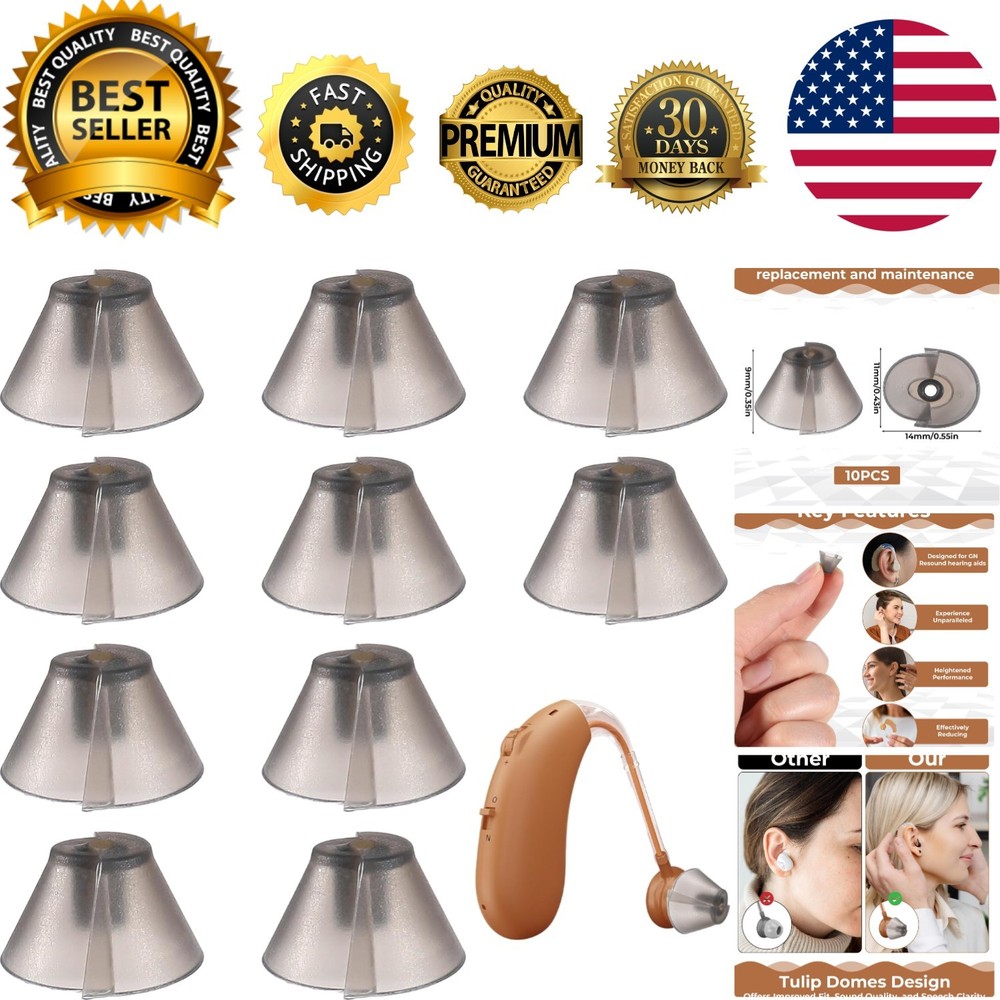Soft Silicone Hearing Aid Domes – 10 Pcs Dark Gray Tulip Design Tips