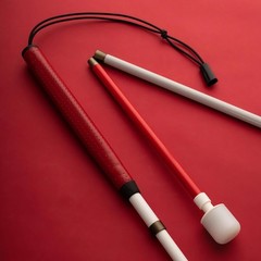 Ambutech Graphite Cane – Shock-Absorbing Handle, Leather Grip, 60″ White/Red