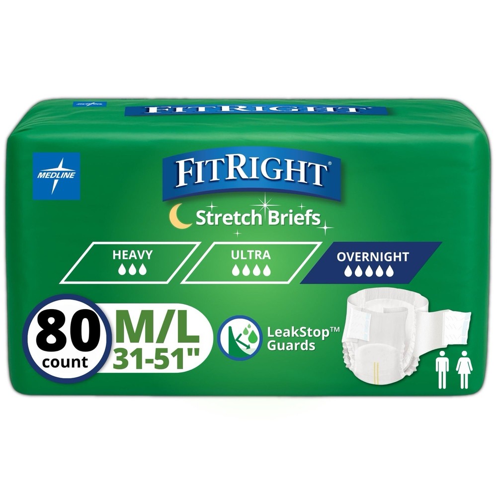 Medline FitRight Stretch Briefs Overnight Size M/L 31-51 inch 80 Count