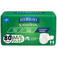 Medline FitRight Stretch Briefs Overnight Size M/L 31-51 inch 80 Count
