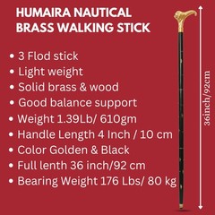 Humaira Nautical Solid Brass Lion Head Handle Wooden Walking Cane Handmade