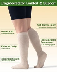 Wide Calf Compression Socks 20-30 mmHg for Women & Men – Bamboo Knee High, 3 Pai