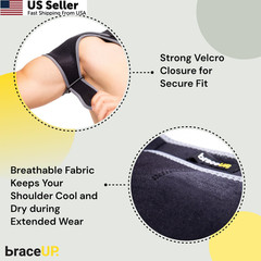 BraceUP Shoulder Brace with Adjustable Support and Ice Pad Pocket for Black