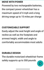 ELECTRIC WHEELCHAIR MODEL V;Key Specs: Top Speed: 4 mph Maximum Drive Range Pe