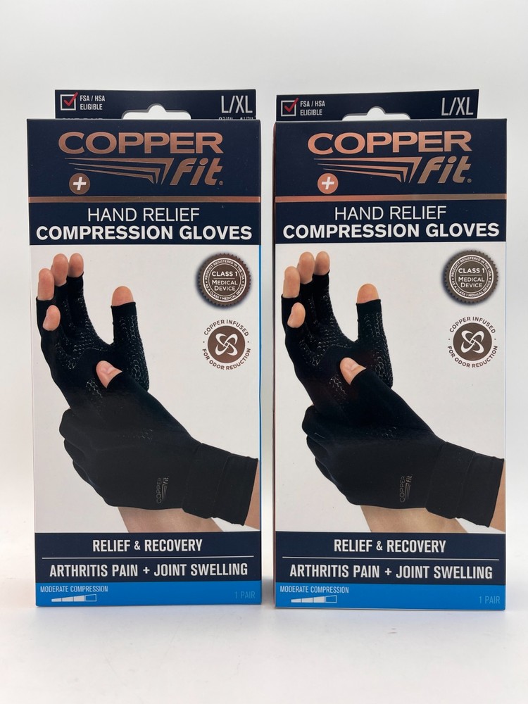 2x COPPER FIT HAND RELIEF COMPRESSION GLOVES SIZE LARGE / XLARGE NEW MR 1089