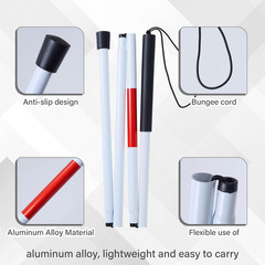 Foldable White Cane(Blind Cane) with Red Reflective Strip, 49 Inch Lightweight W