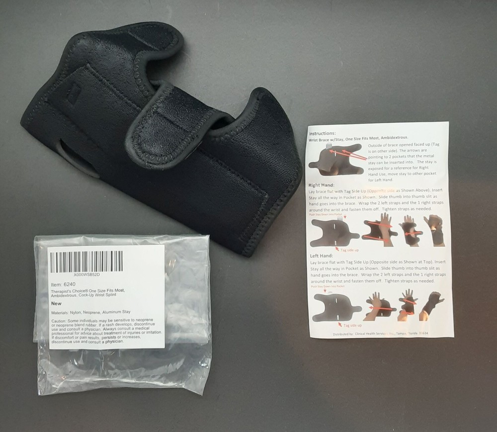 New, THERAPIST’S CHOICE Ambidextrous Cock-Up Wrist Splint (One Size), #6240