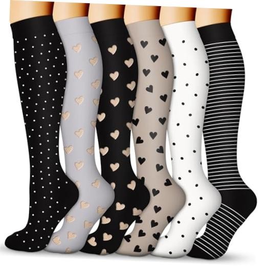 Compression Socks for Large-X-Large 032 Black/Grey/Black/Nude/White/Black