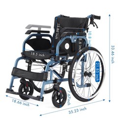 Medwarm Foldable Lightweight Wheelchairs with 22 Inch Rear Wheel, Blue