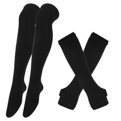 1 Set Women Girls Over Knee Long Stripe Printed Thigh High Cotton Socks Arm Slee