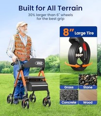 VOCIC Walkers for Seniors, Z21 Rollator Walker with Seat Supports 350lb, 8″ Big