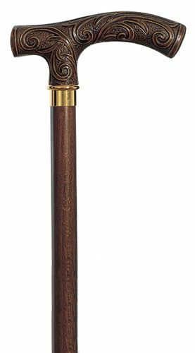 Victorian Style Handle from Italy Mounted on Brown Wood Shaft in US-Walking Cane