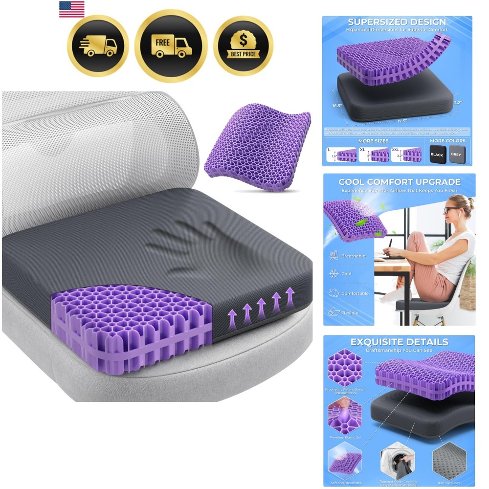 Gel Seat Cushion for Long Sitting Office Chair Car Wheelchair Breathable Support