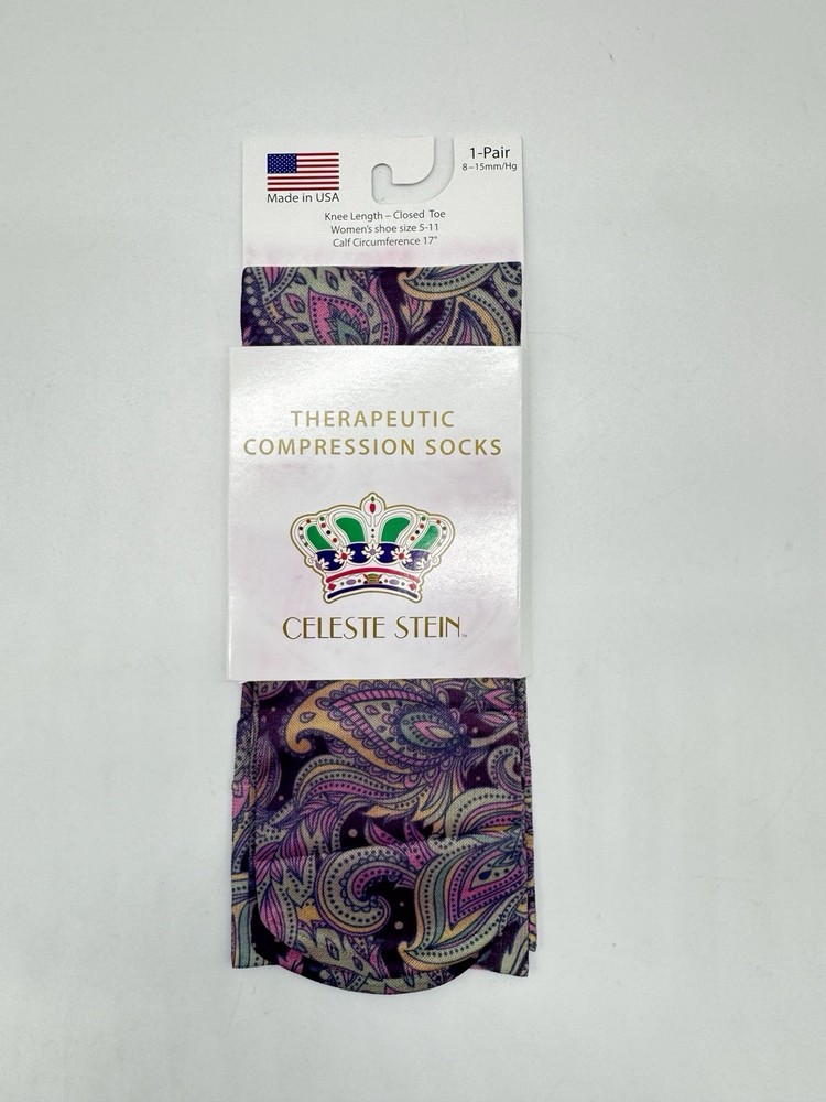 Celeste Stein Therapeutic Compressions Knee Length Women’s Socks -Purple Paisley