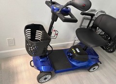 Electric Blue/Black 4-Wheel Mobility Scooter w/ Front Basket & Padded Armrests