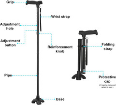 Tall Men’S Walking Cane,1.43 Lb, 15.75″ Folded,Over 5’9″,Black | 42.52″ Extended