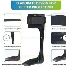 Adjustable Drop Foot Orthosis Brace, Polyethylene, Anatomical Design, Black