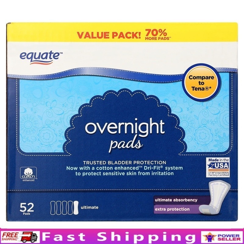 Women’s Overnight Incontinence Pads Ultimate Absorbency 52 Count Leak Protection