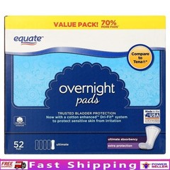 Women’s Overnight Incontinence Pads Ultimate Absorbency 52 Count Leak Protection