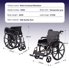 Folding Manual Transport Wheelchair, 20 “ Seat With Front and Rear Locking Hand
