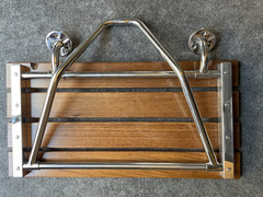 24 inch Folding Shower Seat Wall Mount Bench Teak Wood & Stainless Steel -BLEM