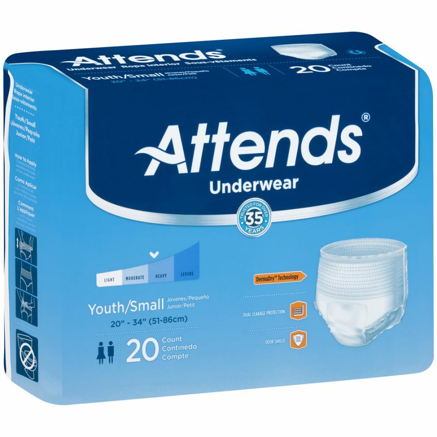 Attends Youth Underwear, Small, Moderate Absorbency, 6 Cases of 80 (480 Total)