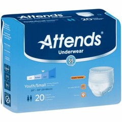 Attends Youth Underwear, Small, Moderate Absorbency, 6 Cases of 80 (480 Total)
