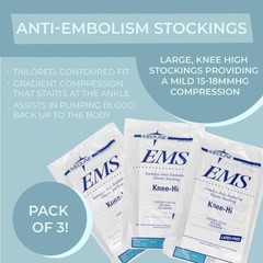 EMS Knee-High Anti-Embolism Stockings, Large, Regular, 3/Pack
