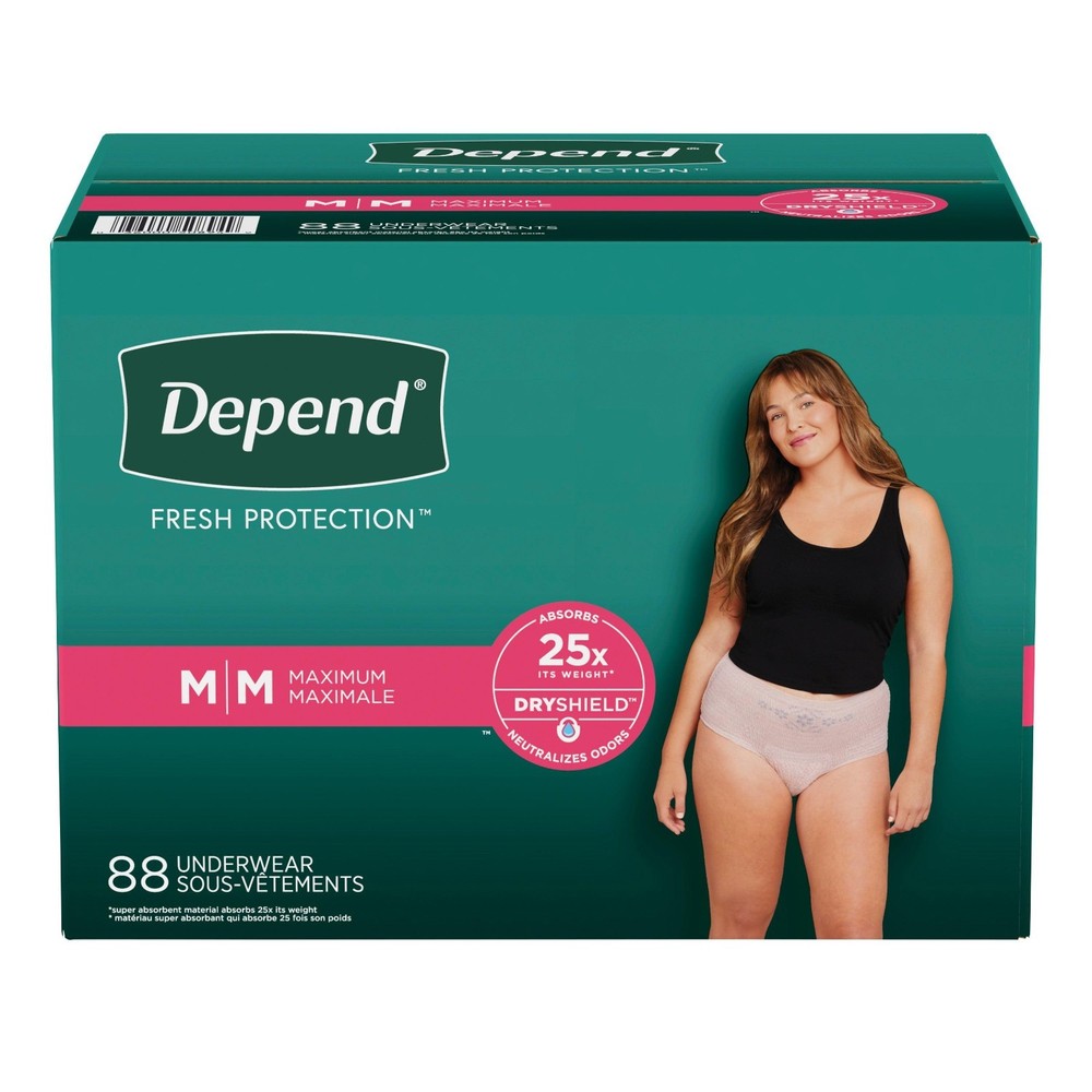 Depend Fresh Protection Adult Incontinence Underwear Women’s Medium – 88 Count