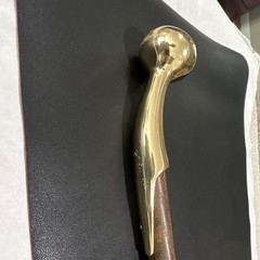 Wood Walking Cane Brown/Gold Curved brass Metal Handle with Rubber Tip