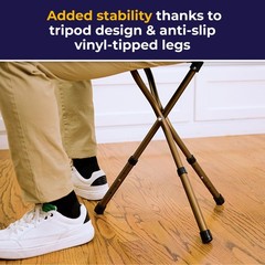 RTL10365-ADJ Adjustable Lightweight Folding Cane with Seat, Black