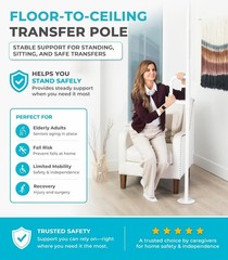 Stander Wonder Pole Transfer Grab Bar Floor Ceiling Safety Rail for Seniors.