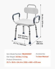 VEVOR Swivel Shower Chair with Arms and Back Heavy Duty Tub Shower Seat 400 lbs