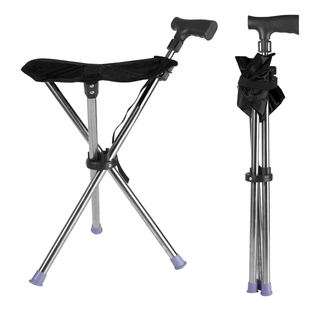 Folding Walking Stick Seat Aluminium Cane Chair Stool for Senior Under 150kg