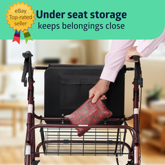 Large Extra Wide Aluminum Bariatric Rollator Walker with Seat, Burgundy, 400 Lb.