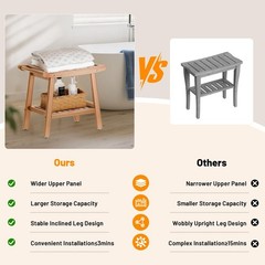 Waterproof Bamboo Shower Bench Stool with Storage Shelf – Spa Bathroom Chair