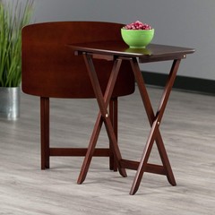 Winsome Darlene Set Of 2 Foldable Snack Tables 26 In Walnut Easy To Store