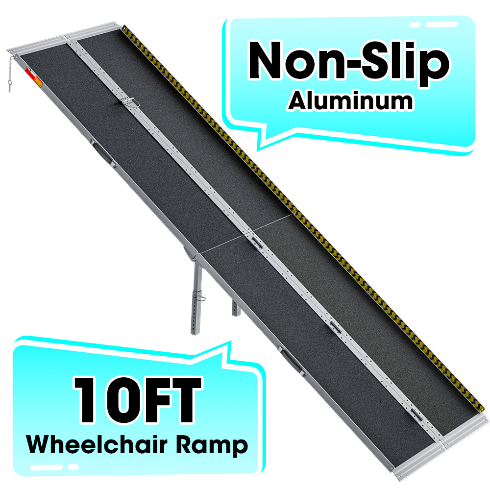 10ft Wheelchair Ramp Aluminum Non-Slip Folding Multifold Portable Handicap Ramp